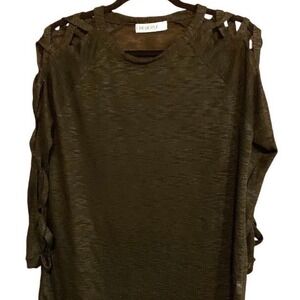 Reverse Black Criss Cross Cutout Shoulder Top Womens Large Boho Goth Tunic